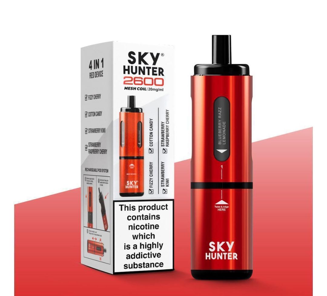 2 cases Sky Hunter 4in1 twist slim 2600 rechargeable vape 5x20mg - Red device  BBE 13/12/25 