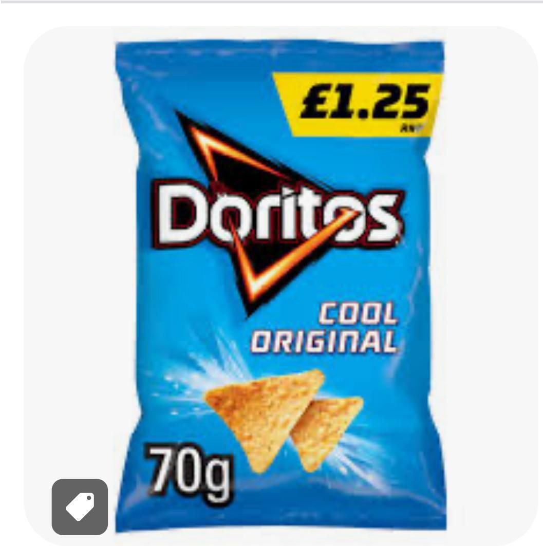 Doritos cool original £1.25pm  18x70g BBE 18/10/25 