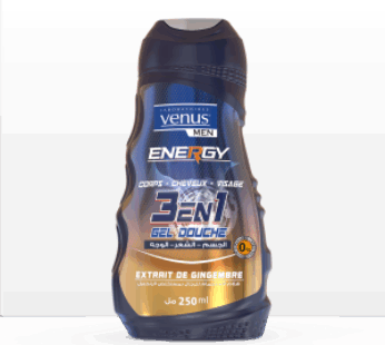 Gel Douche Venus Men Energy 3en1 – à l’Extrait de gingembre- 250ml