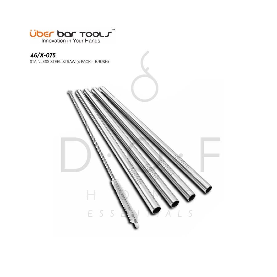UBER BAR TOOLS STAINLESS STEEL STRAW (4 PACK + BRUSH)