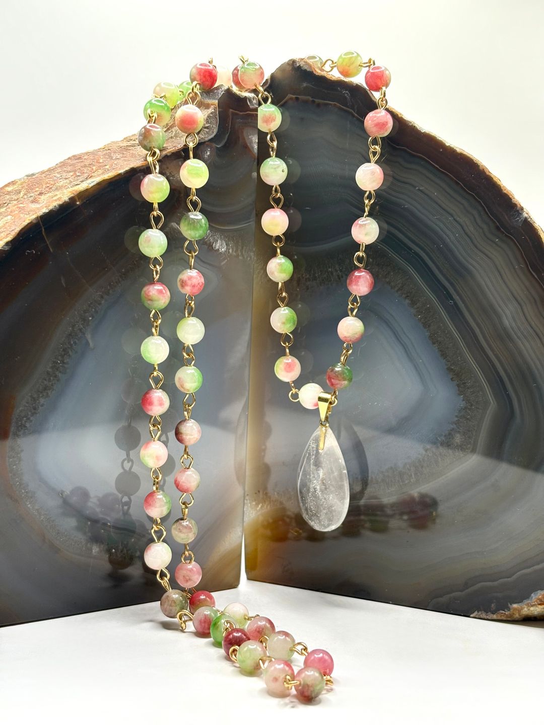 Collar de Jaspe Sandía y Cuarzo de Cristal