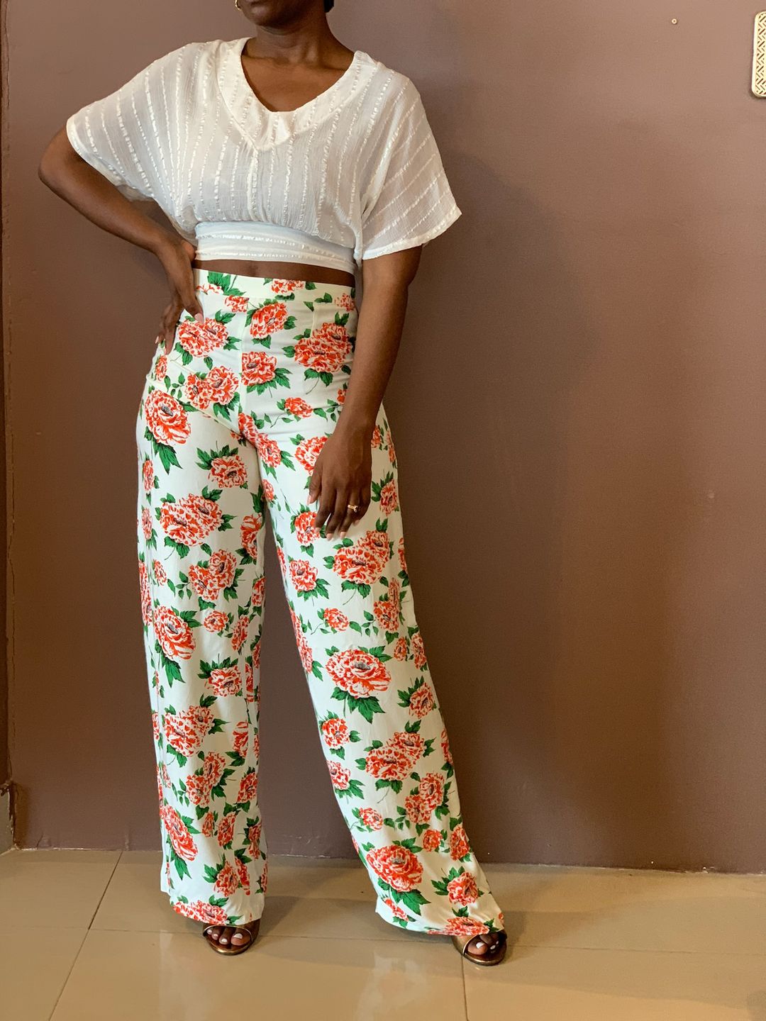 Floral wide leg pants