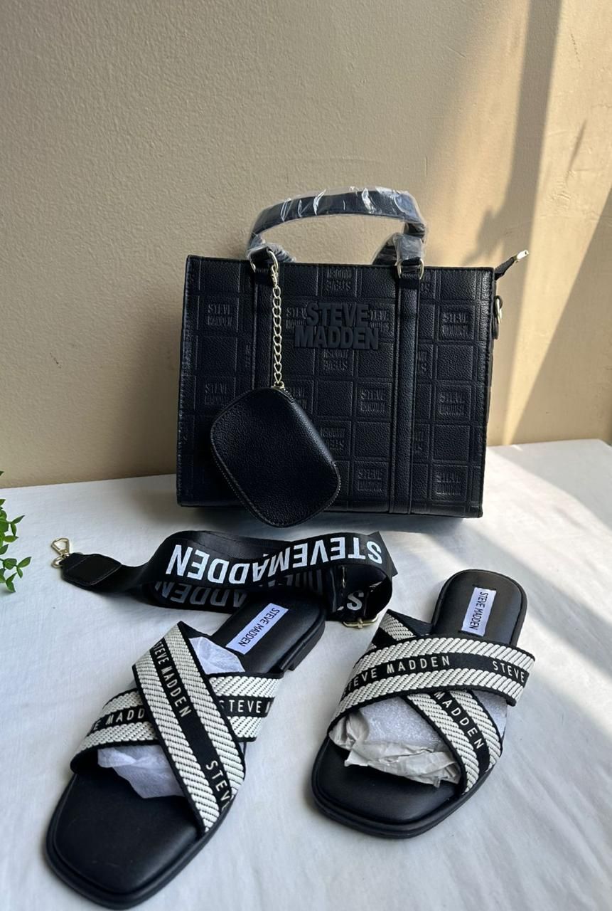 Steve Madden Branded 3-in-1 Set (Bag + Slides + Mini Purse)