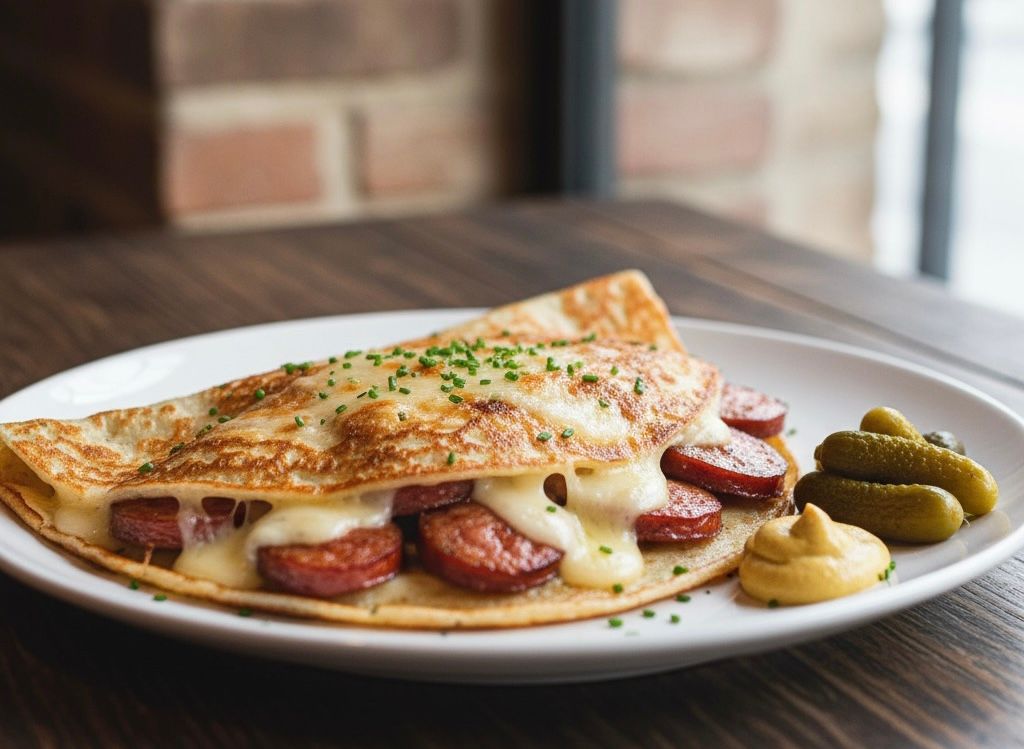 Crêpe salée au Saucisses-Fromage