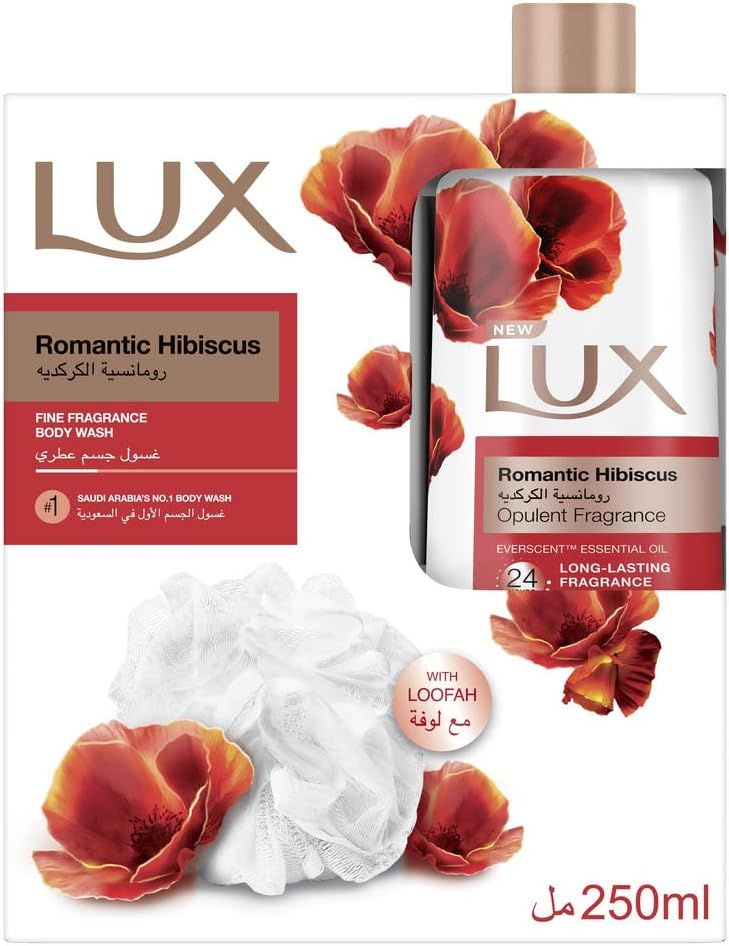 LUX Perfumed Body Wash With Loofah, Romantic Hibiscus For 24 Hours Long Lasting Fragrance, 250ml