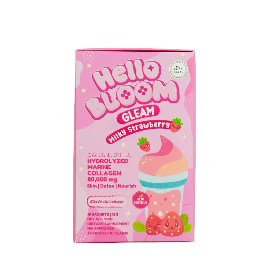 Hello Bloom Gleam Milky Strawberry Collagen Beauty Drinks - 10 Sachet
