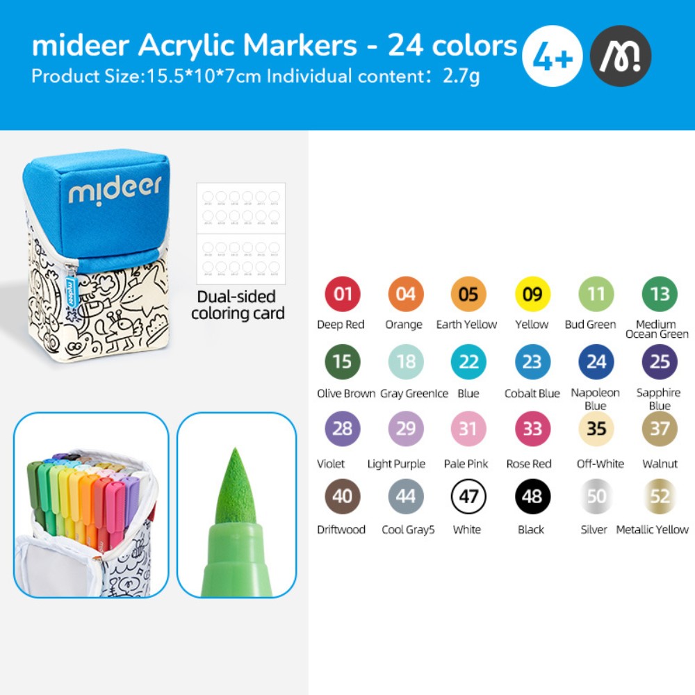 Mideer - Acrylic Markers with Doodle Bag (Brush Tip - 24 Colours)