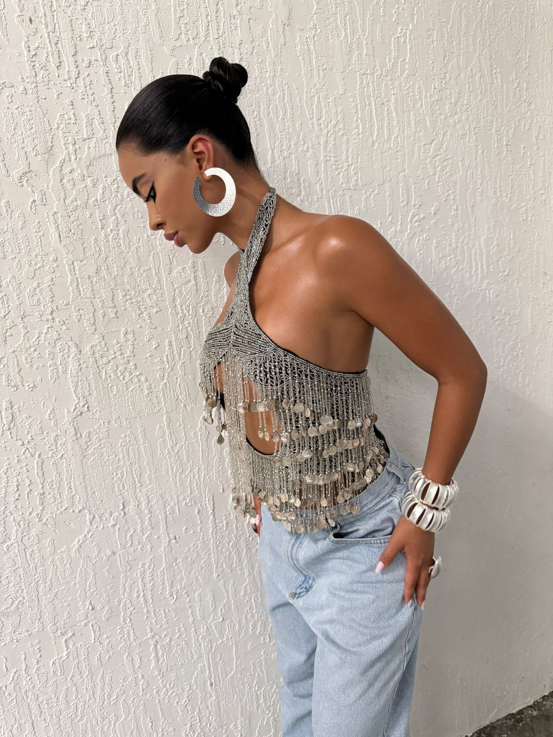 Silver Fringe Halter Top /flextrade.shop