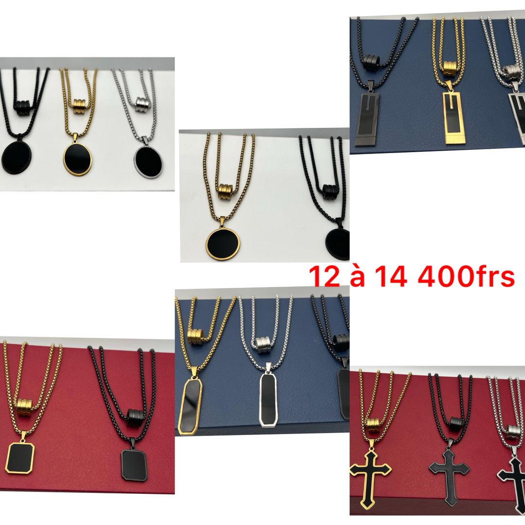 Ensemble 2 colliers homme