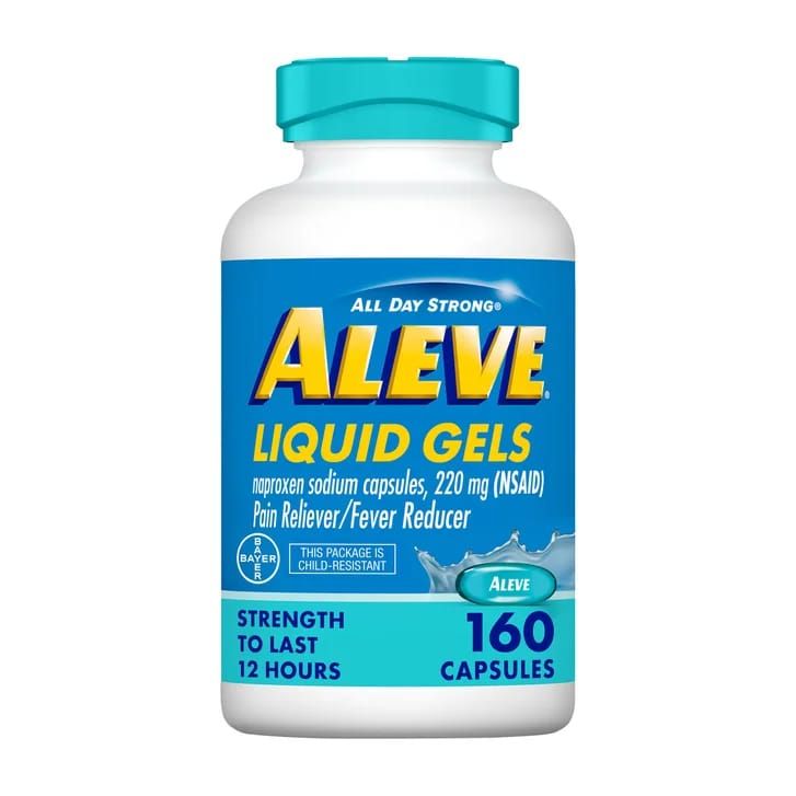 Aleve Naproxen Sodium 220 mg. Pain Reliever/Fever Reducer, 160 Liquid Gels