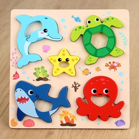 Wooden chunky grip toddler puzzle - Ocean