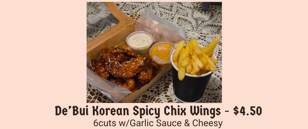De’Bui Chicken Wings Coated in Sauce + Fries (FOC)