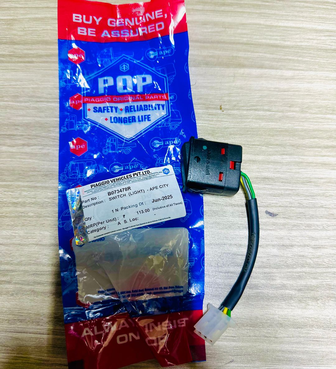 SWITCH  (LIGHT)  - APE CITY B073478r