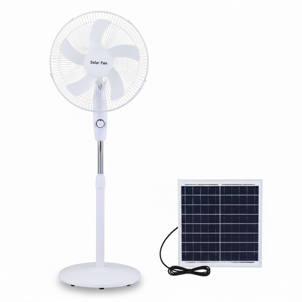 Hc Rechargeable Standing Fan(C168) + Solar panel-White