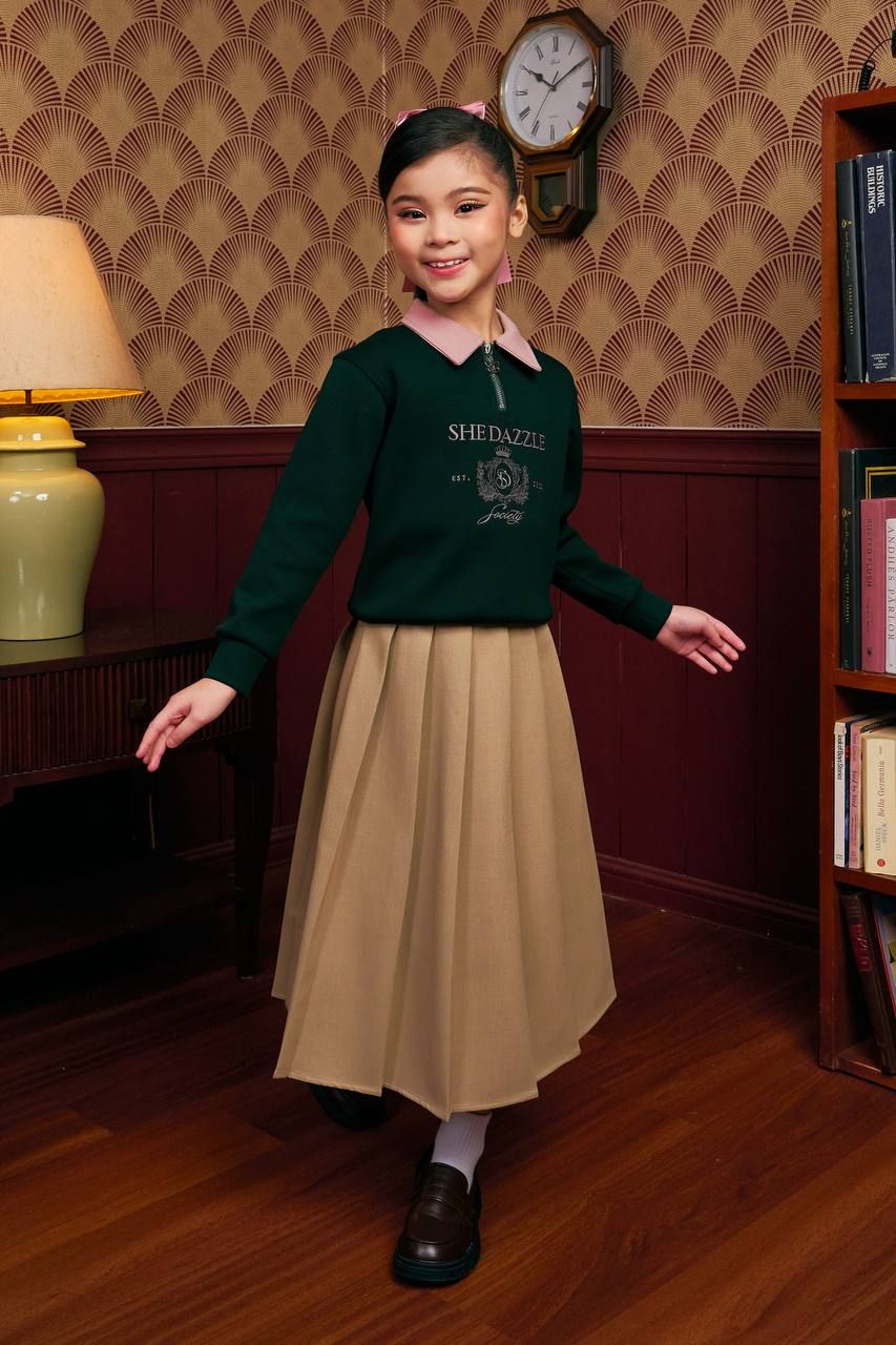 (Pre-order) She Dazzle Kids Ivara Half Zip Jumper - Emerald Green