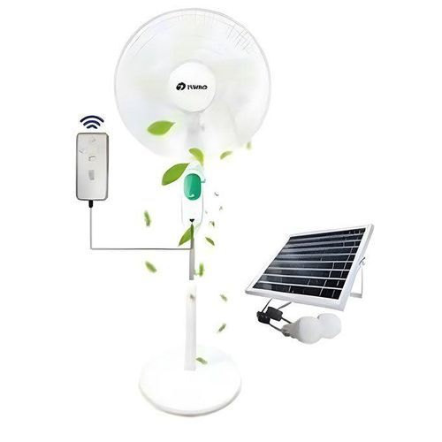 TINMO 18 Inches Rechargeable Standing Fan , Remote + 12 Months Warranty + Solar Panel & 2 Bulbs Black