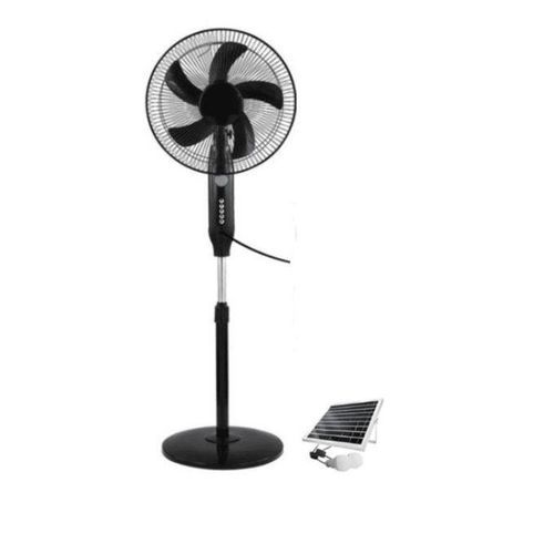 TINMO 18 Inches Rechargeable Solar Fan + Solar Panel & 2 Bulbs Black + 12 Months Warranty