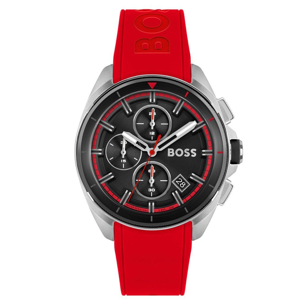 Hugo Boss Volane Black Dial Red Rubber Strap Watch For Men - 1513959