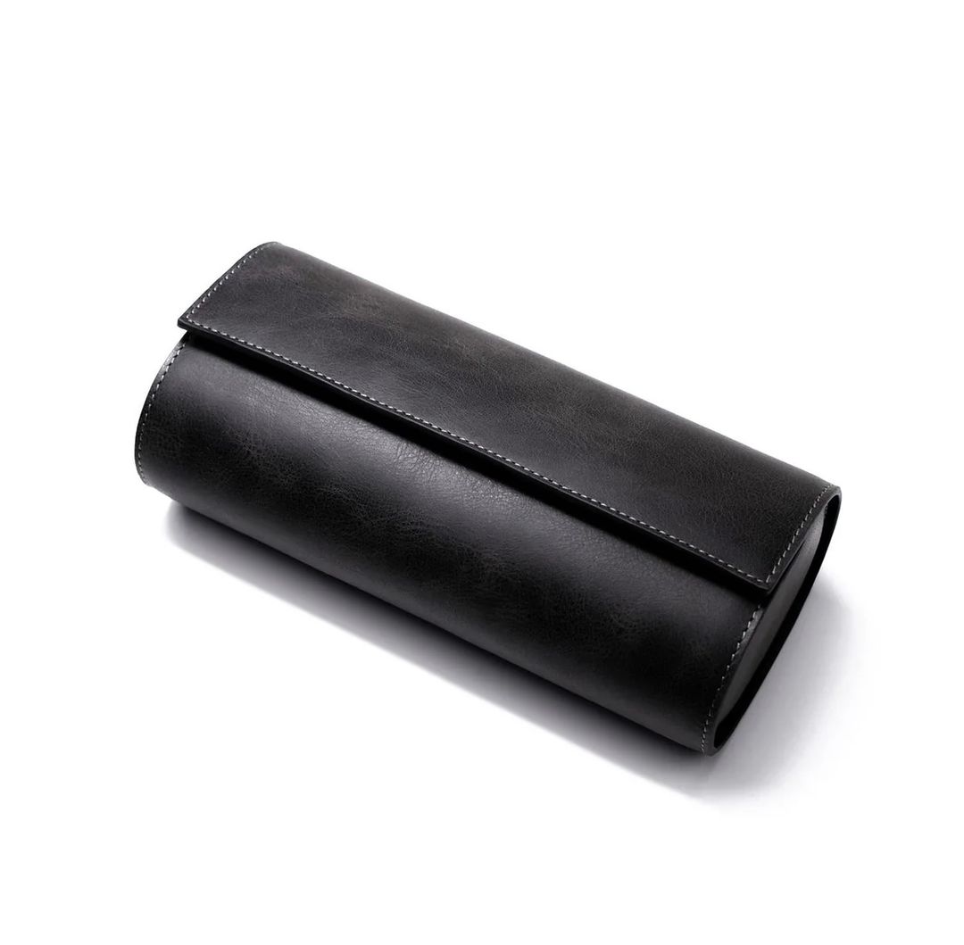 Black Leather watch Roll Case 
