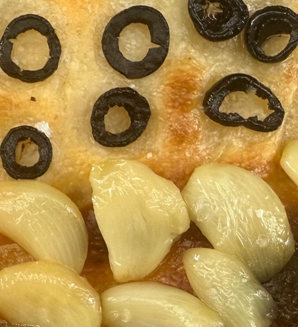 Garlic Confit, Black Olive & Fresh Oregano Focaccia