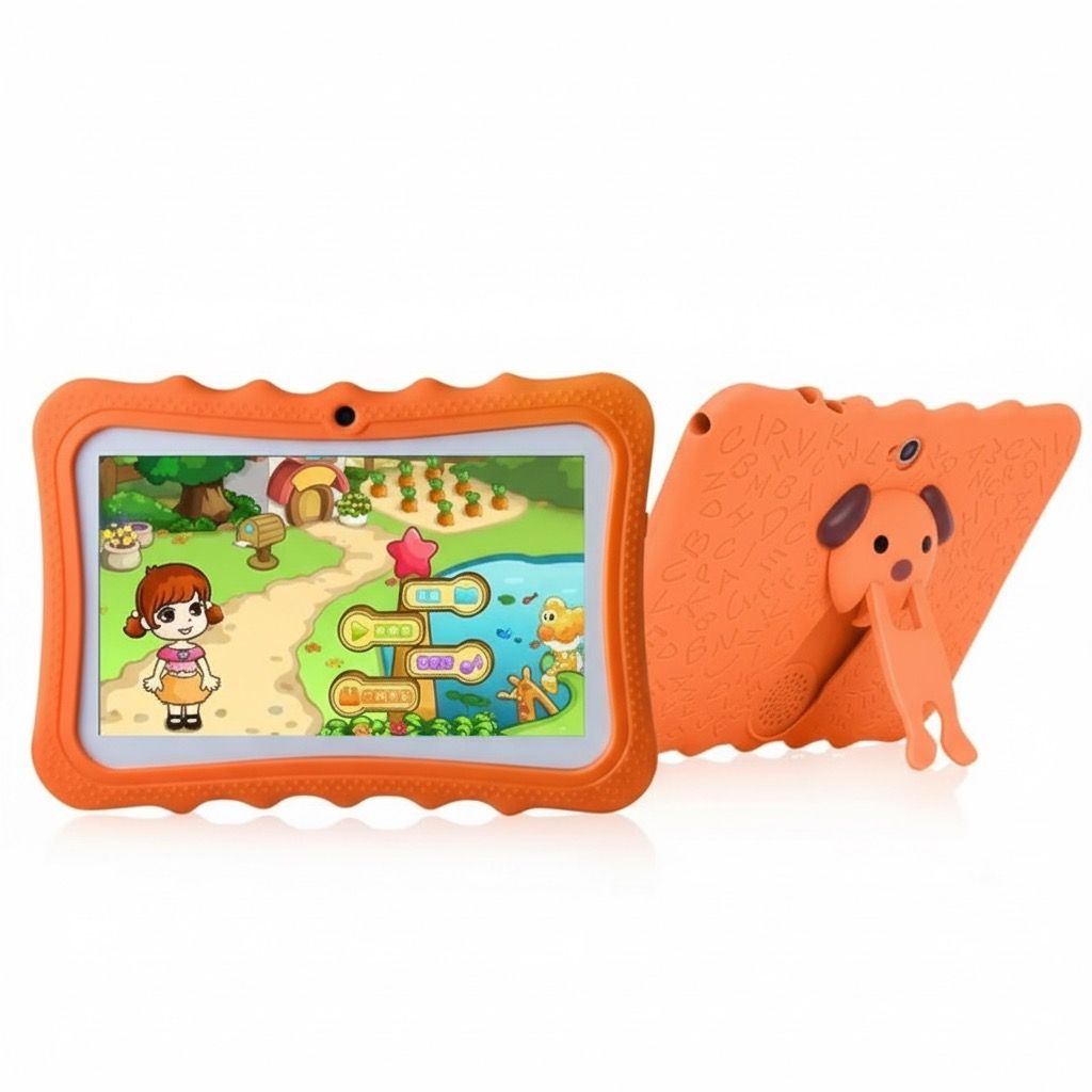 TiLECC Android 12 7 Inch Kid Tablet Dual Camera 4GB RAM 128GB 4000mAh Orange