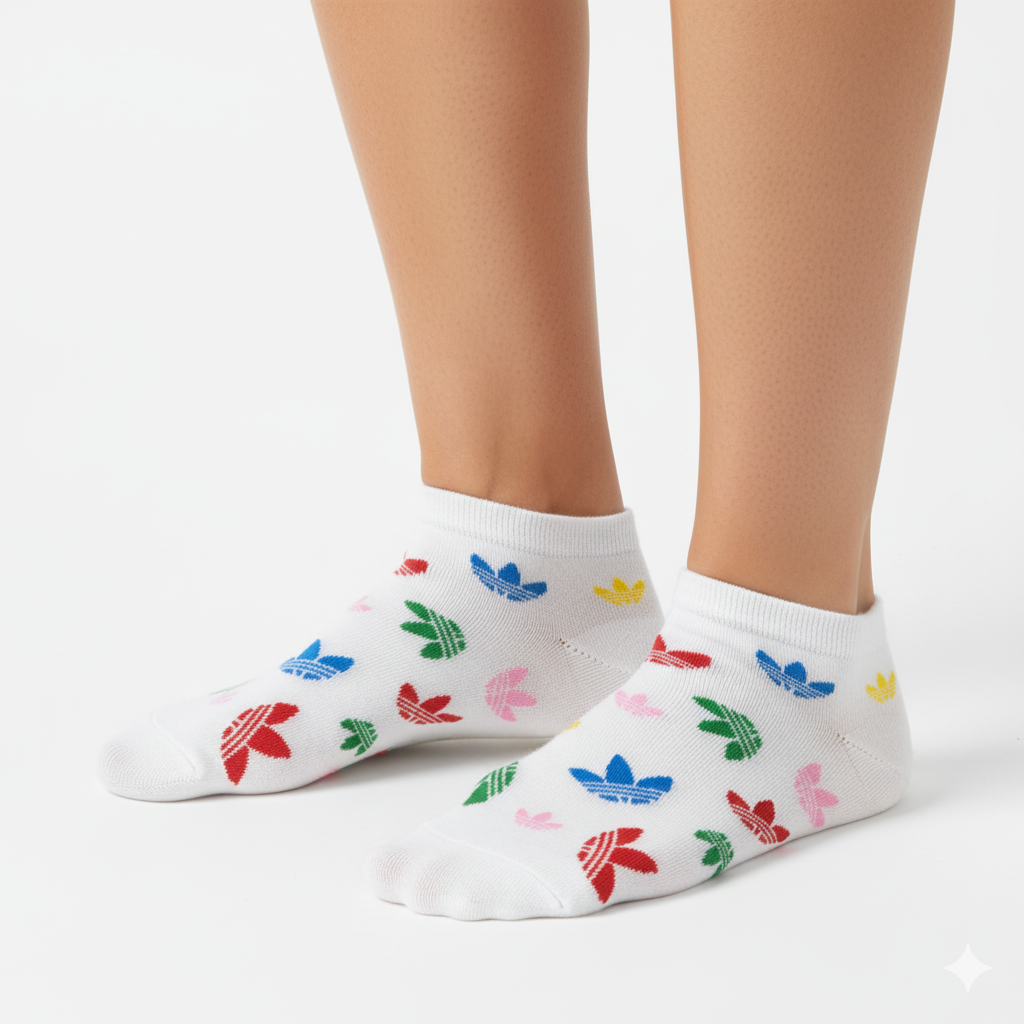 [10075] - 3 Pairs Men’s Cotton Blend Low-Cut Ankle Socks – Breathable Floral/Stripe Mix & Everyday Comfort 