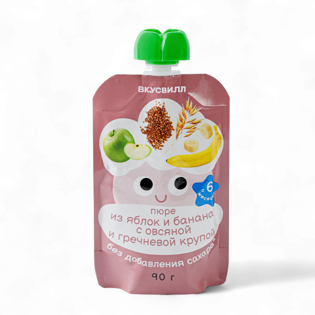 Vkusvill Apple & Banana Puree with Oatmeal And Buckwheat 90g