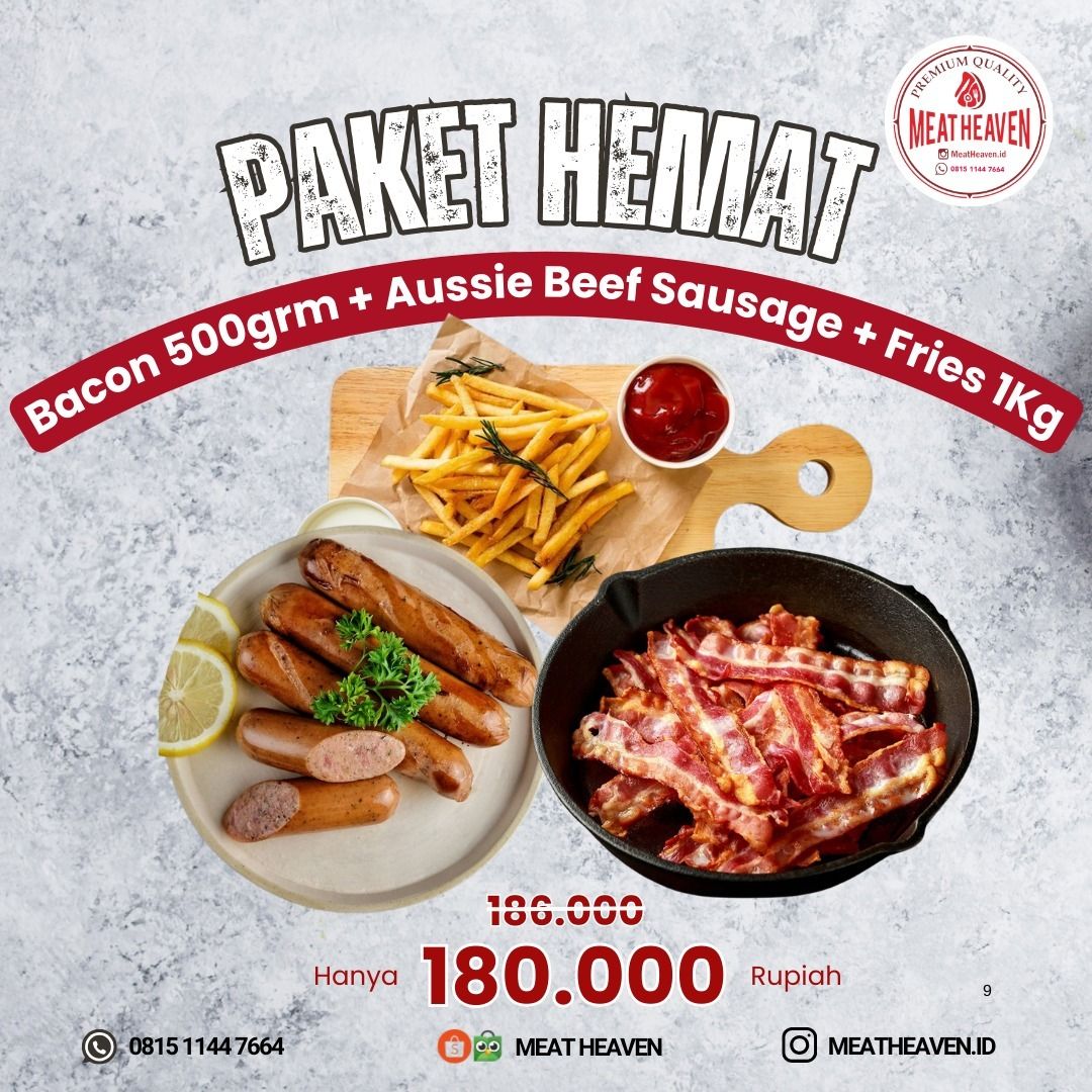 Paket HEMAT American Breakfast With 1KG Fries (Bacon 500gr+Aussie Beef 500gr+ Fries 1kg)