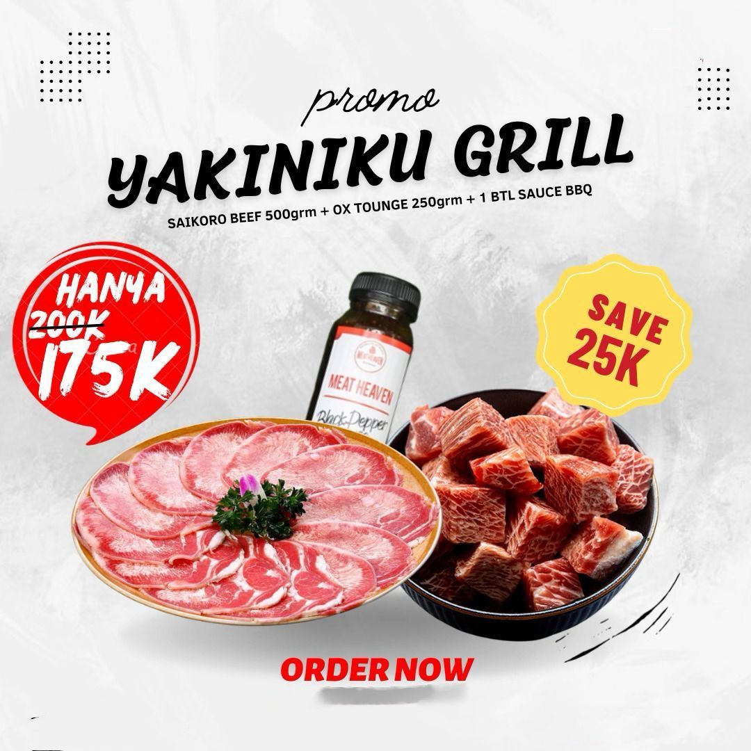 Promo Yakiniku Grill (Ox Tounge@250gr+Saikoro Beef@500gr+1Btl Sauce)