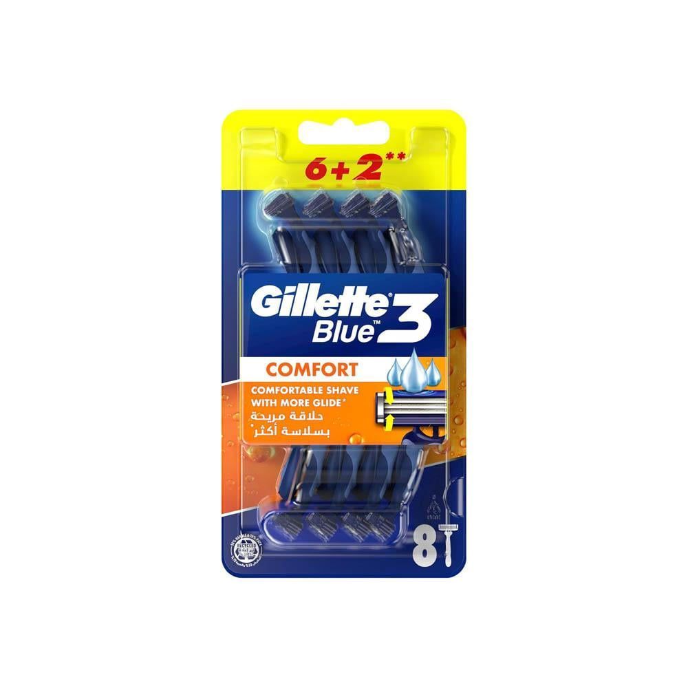 GILLETTE BLUE 3 COMFORT 8  PCS  جيليت بلو 3 كومفورت شفرات حلاقة للرجال 3 شفرات - 8 قطع