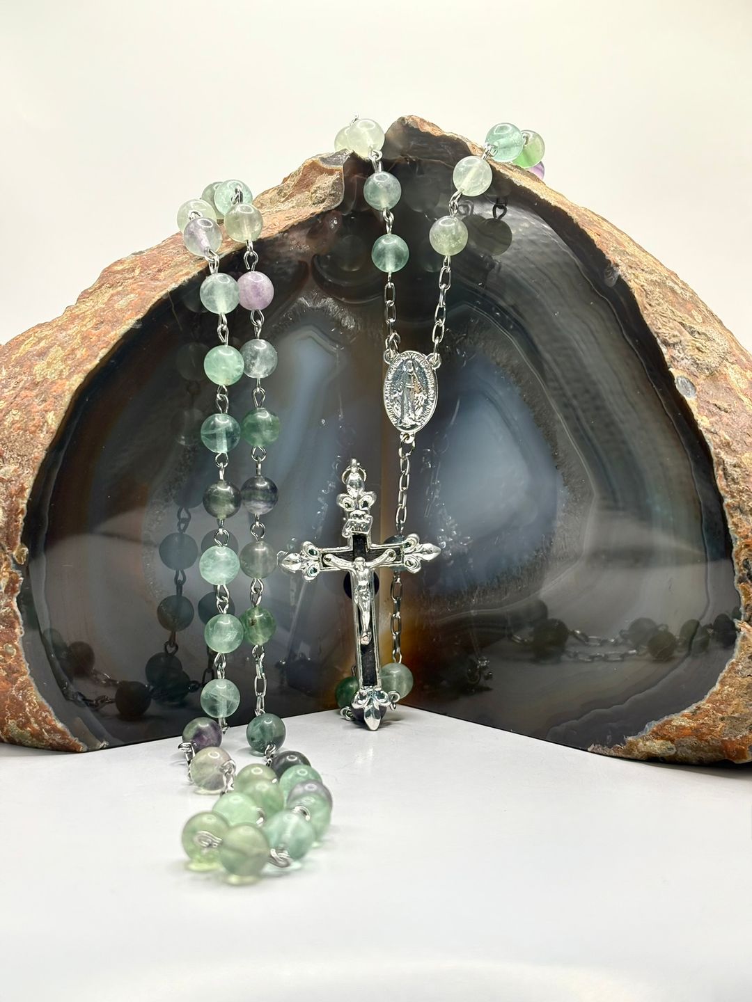 Rosario de Fluorita acero inoxidable 8mm