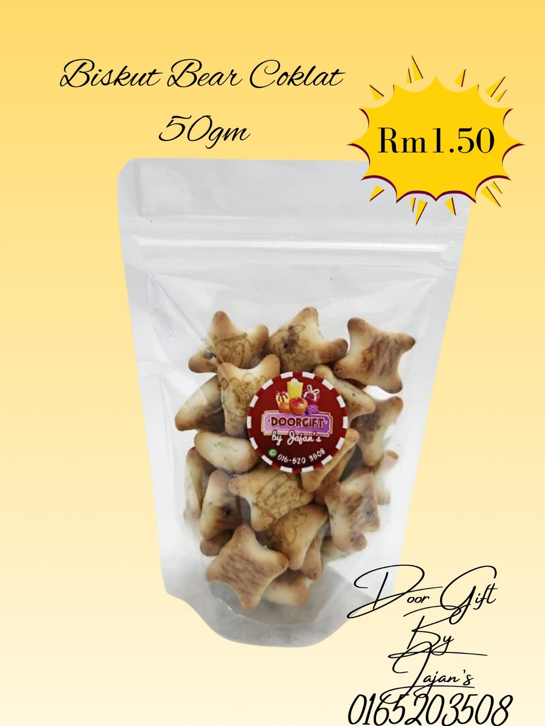 Door Gift Zipper bag Biskut Bear Chocolate 50gm 