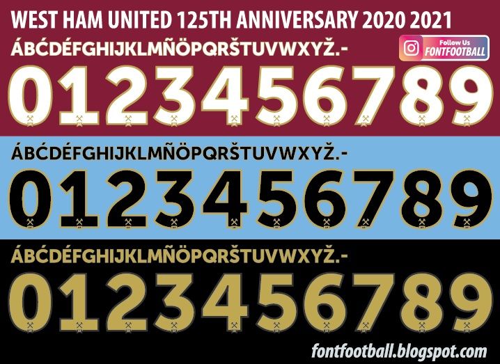 Font Vector West Ham United 125th Anniversary 2020 2021 kit