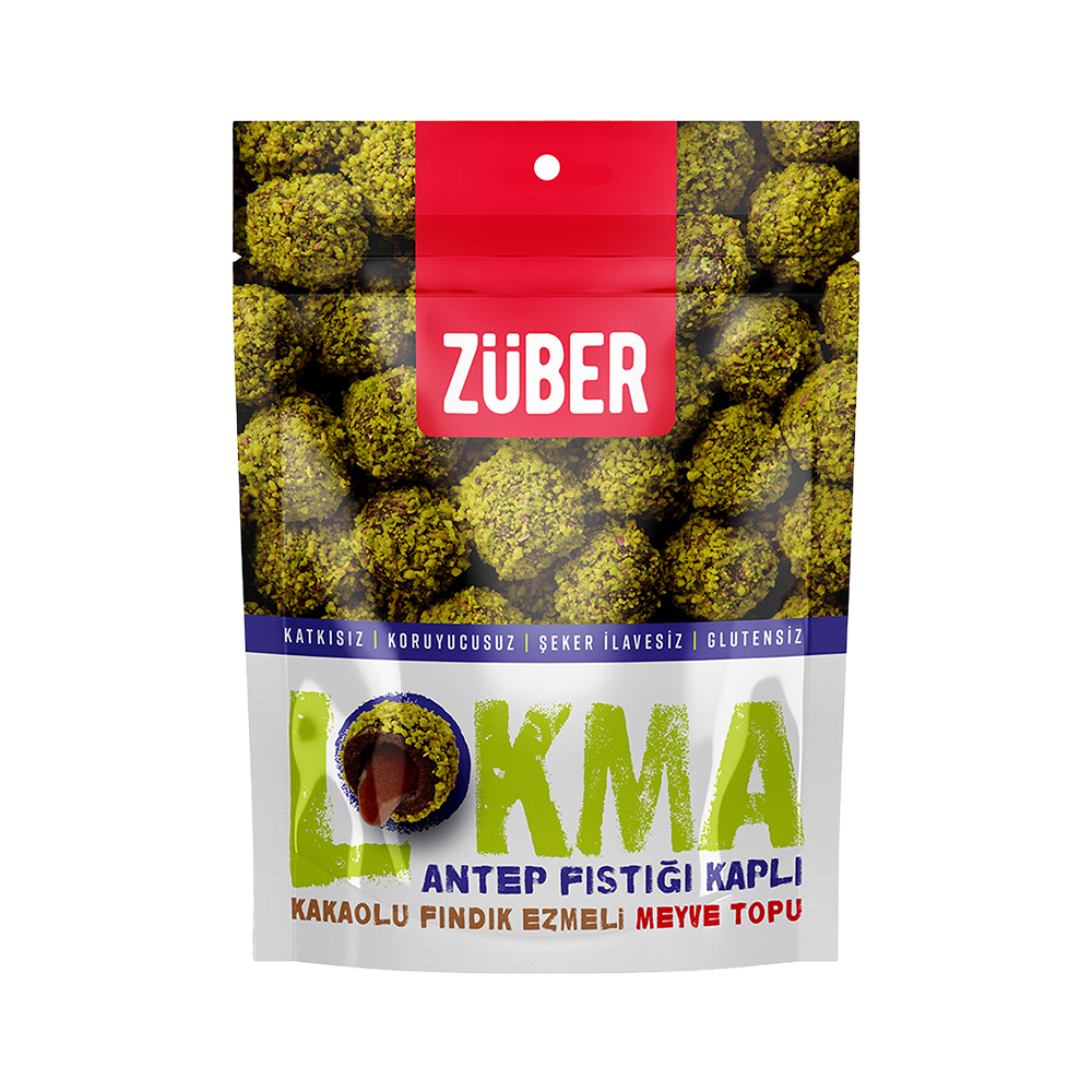 Züber Lokma Antep Fıstığı Kaplı Kakaolu Fındık Ezmeli Meyve Topu (96 g)