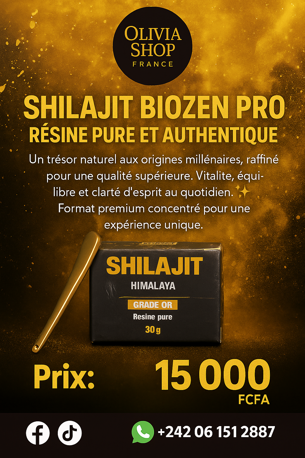 Shilajit BioZen Pro – Résine pure Grade Or 30 g | Vitalité & Énergie naturelle