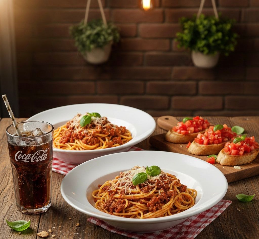 2 Boloñesa + Bruchetta + Cocacola