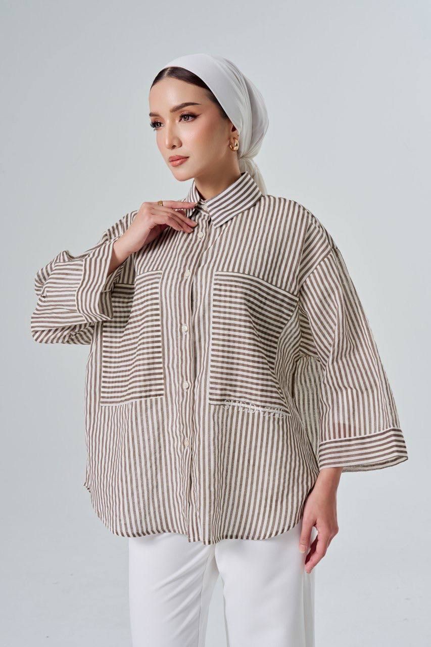 (Pre-order) She Dazzle Alara Stripe Top - Dark Brown