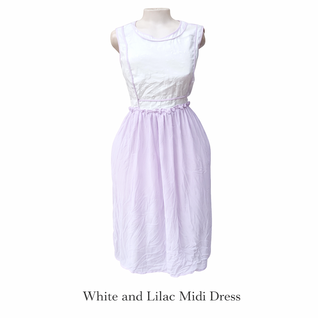 White And Lilac Midi Dress