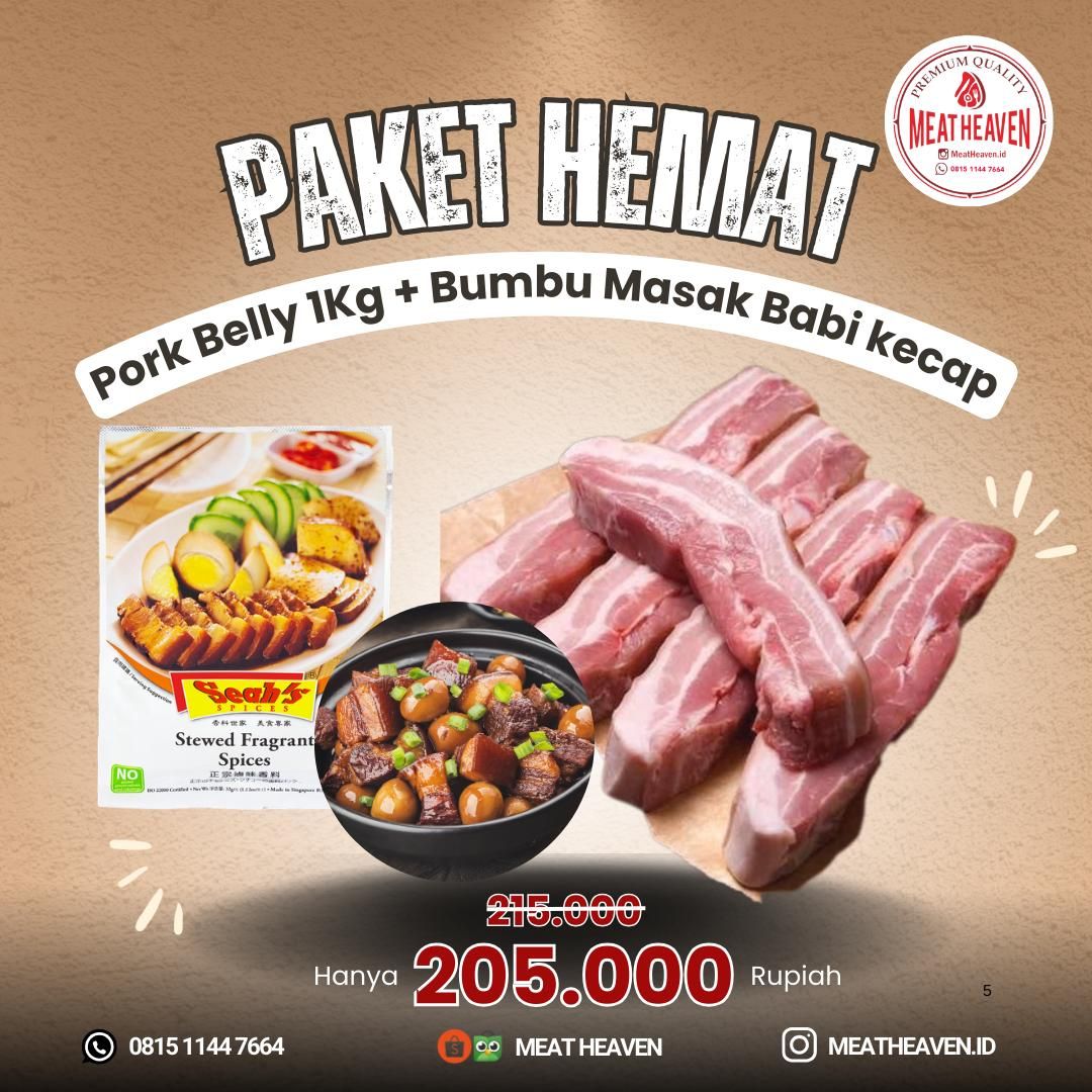 Paket Hemat Pork Belly 1kg + Bumbu Masak Babi Kecap 1pc