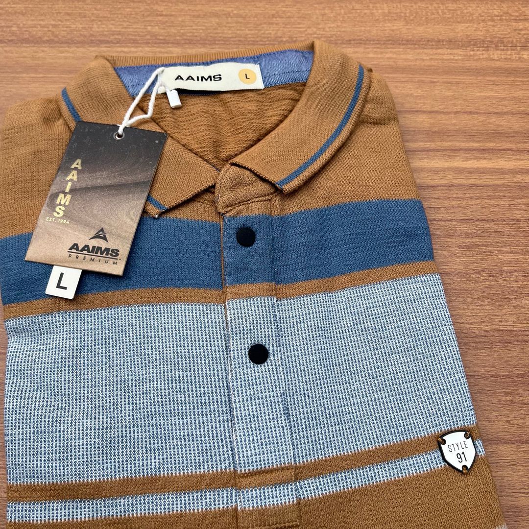 AAIMS PREMIUM STRIPPED CLUB TEES - L BROWN
