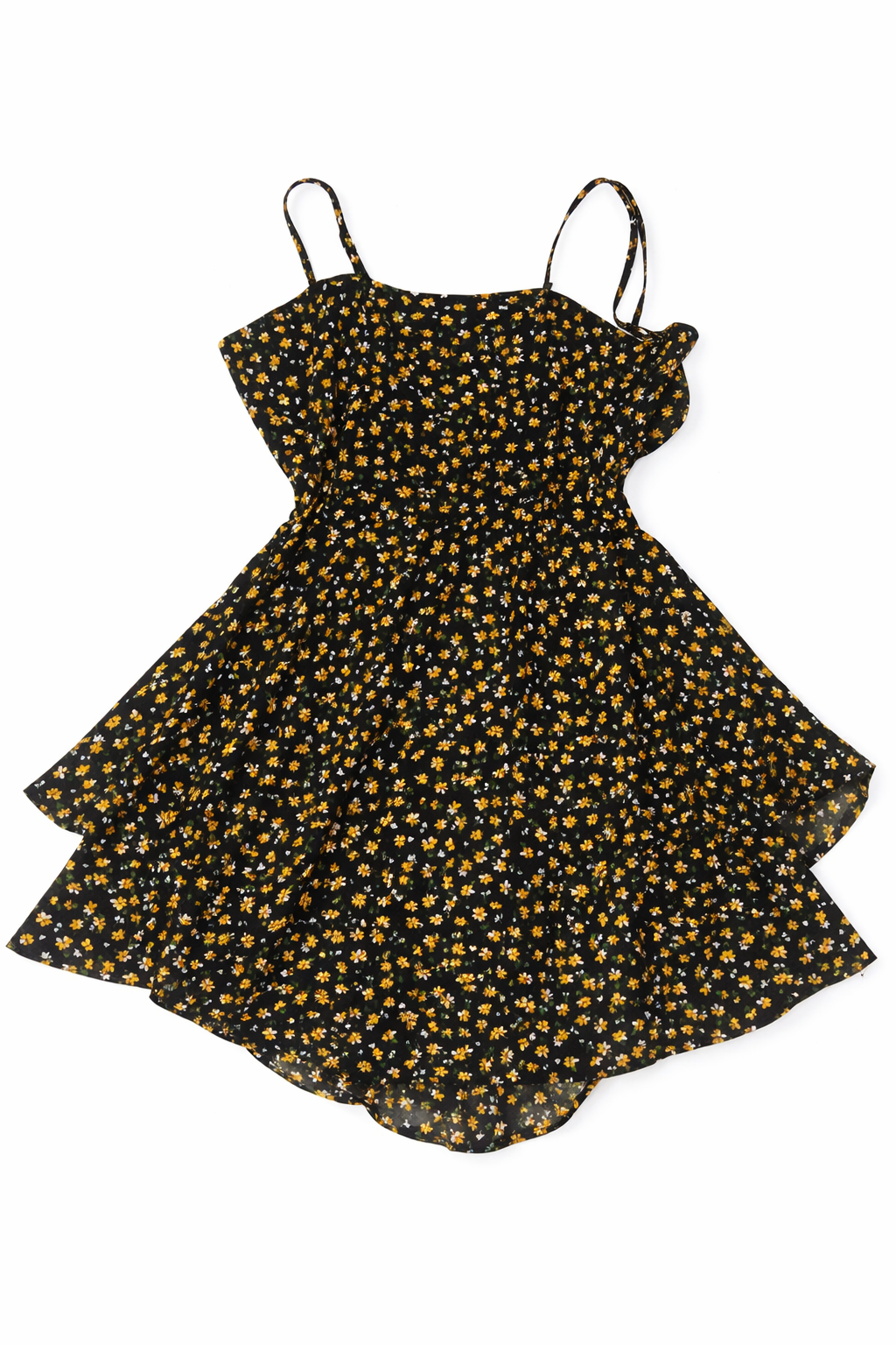 Vestido Corto Negro con Estampado Floral y Tirantes Finos - Size M