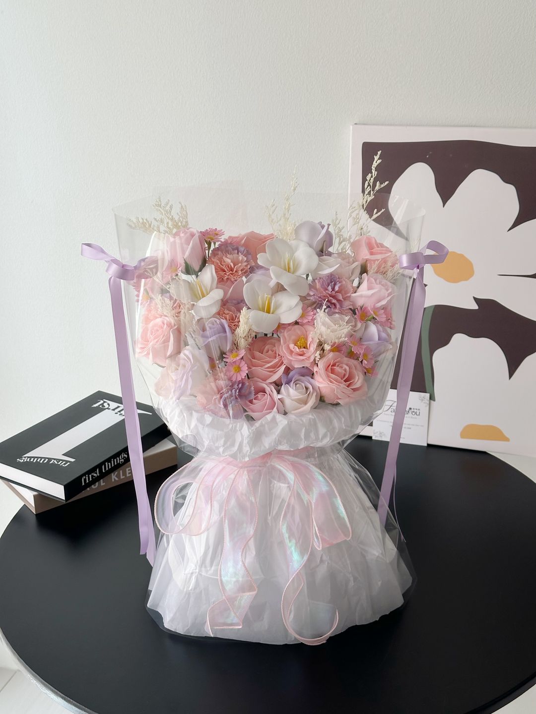 Pink Purple Soap Flower Mixed Transparent Bouquet  