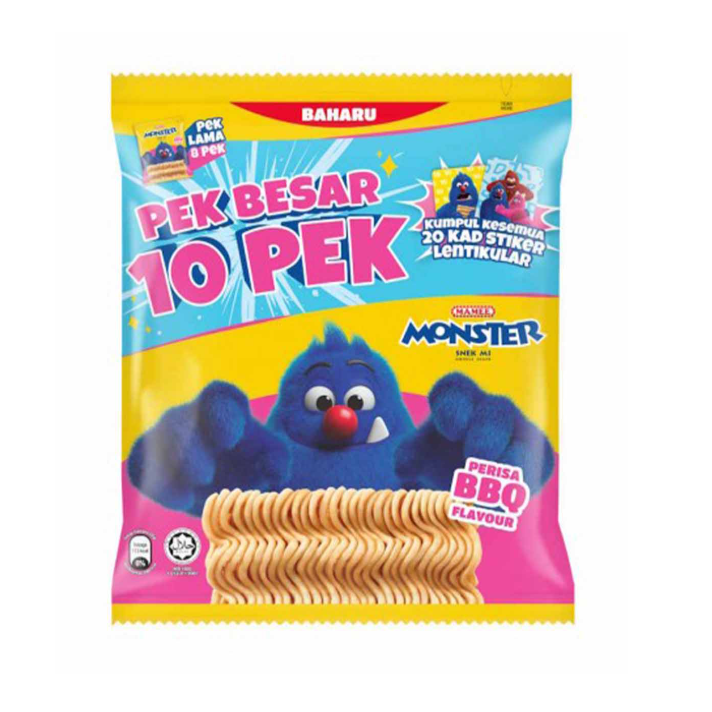 Mamee Monster Noodle Snacks BBQ Flavour Family Pack 25g x 10