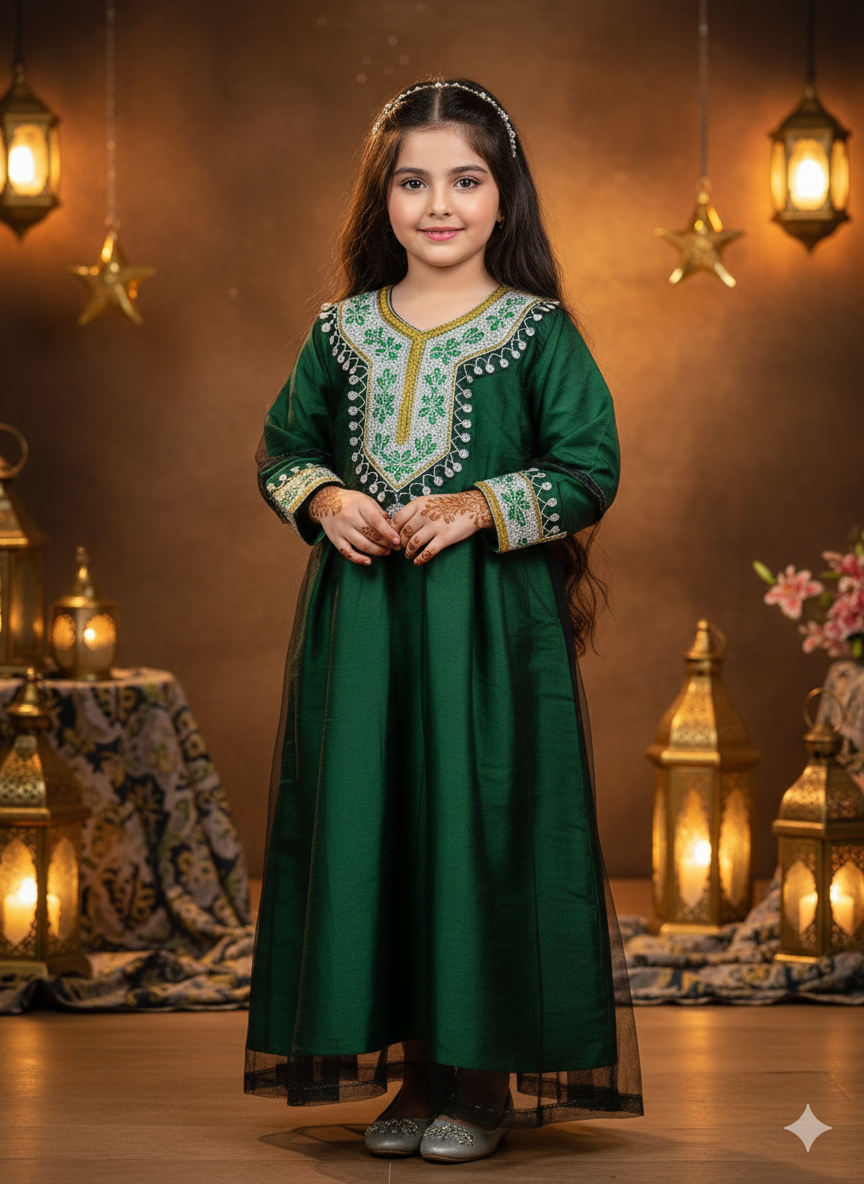 Jalabiya green and thob silver 