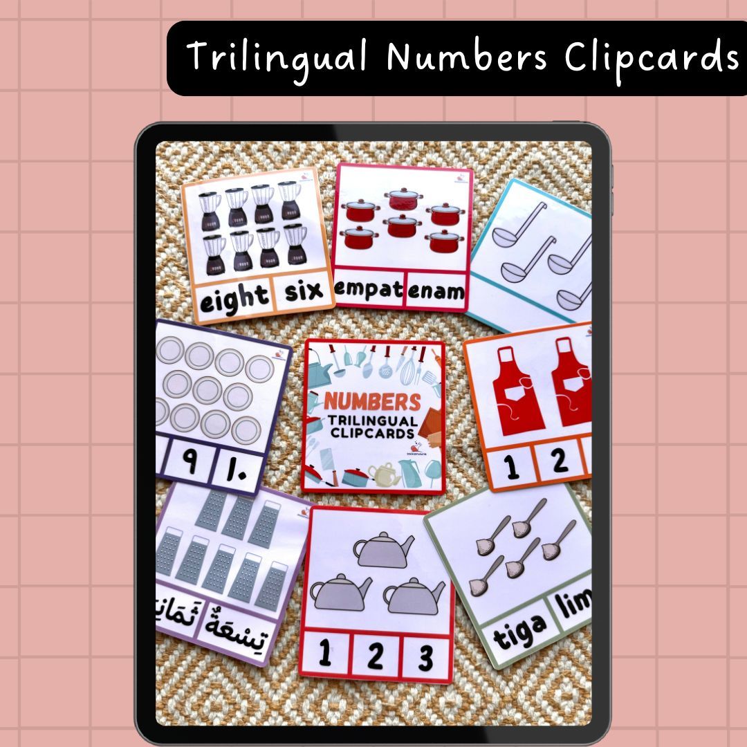 Trilingual numbers Clipcards 