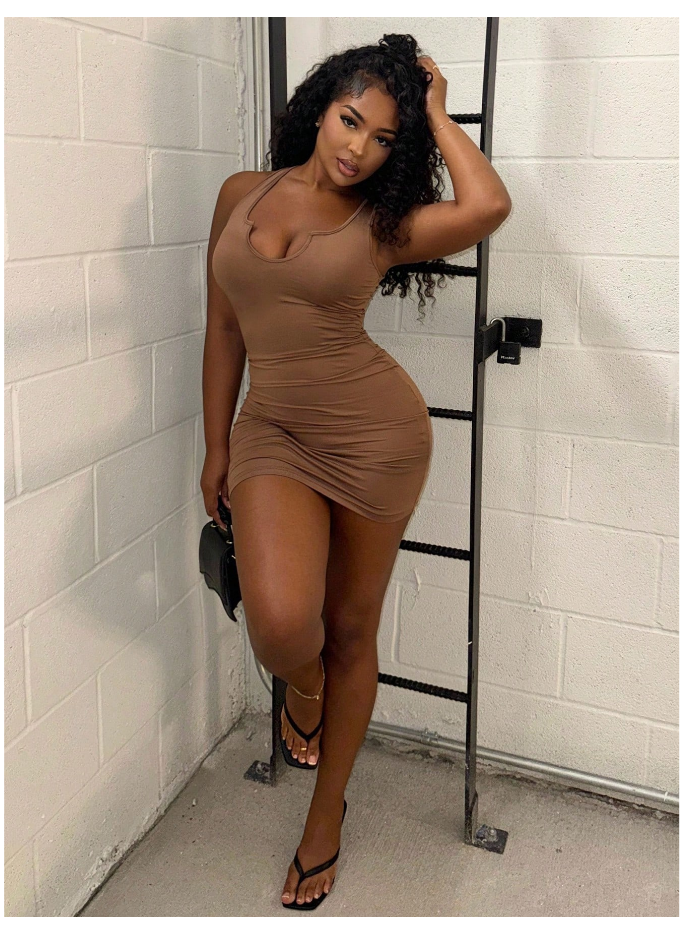 V-Neck Bodycon Mini Dress