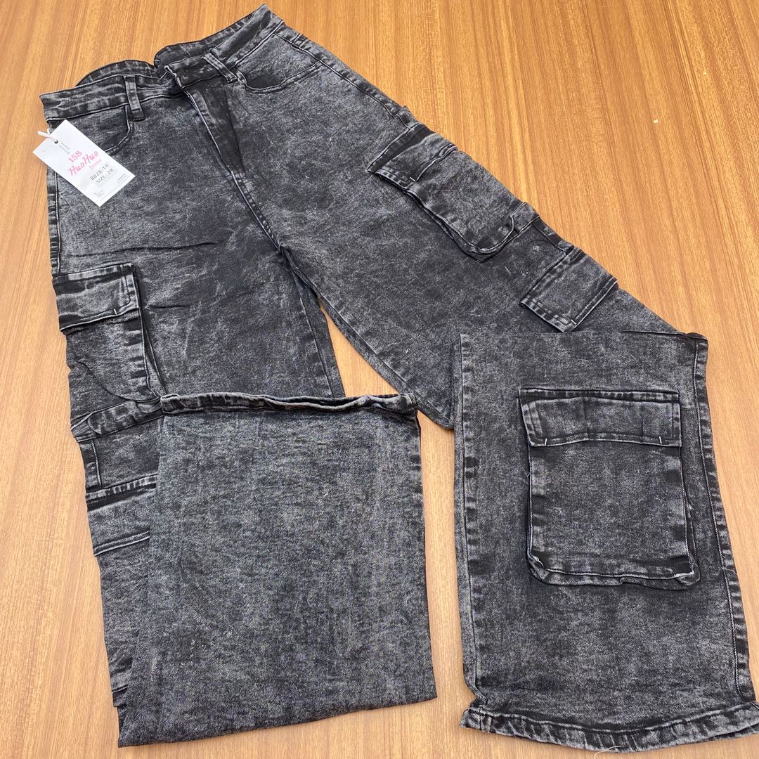 DEMIN FASHION CARGO JEANS - FADED BLACK