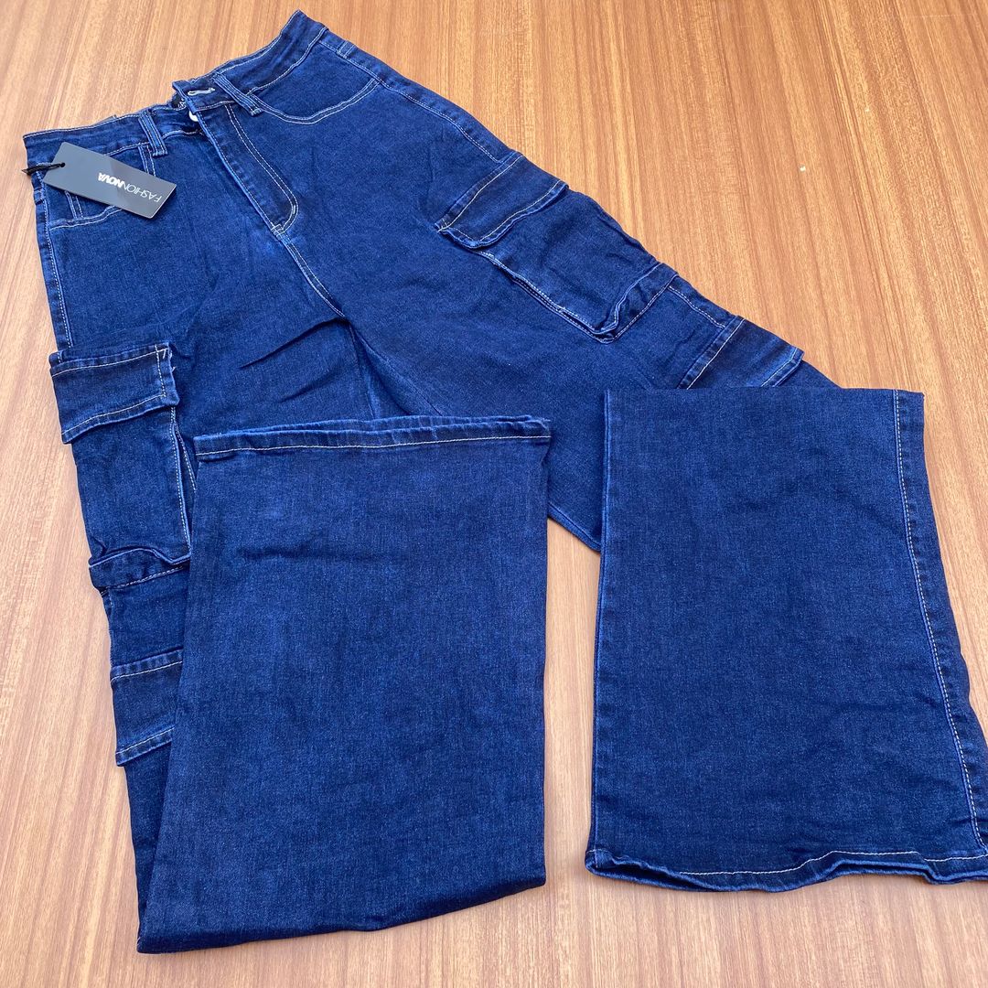 FASHIONNOVA CARGO JEANS - DEEP BLUE