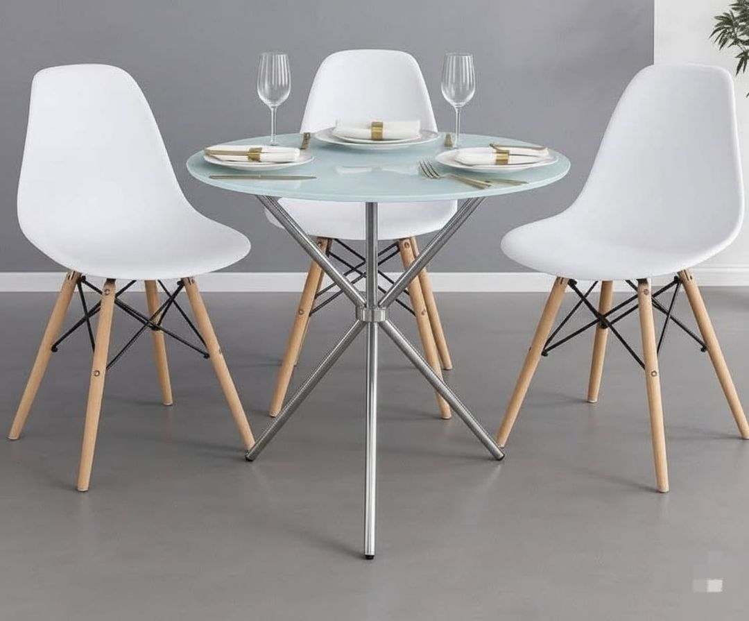 Table à manger vitrée transparente avec chaise