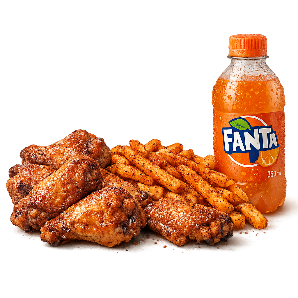 6 Wings – Masala Fries + Soda